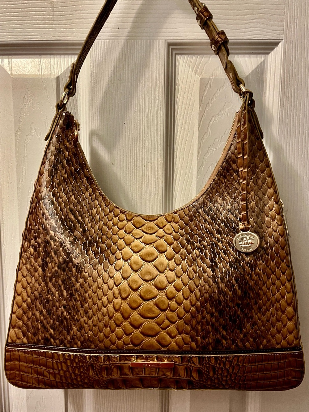 Like New~Brahmin Metallic Bronze Croc-Embossed Shoulder Bag